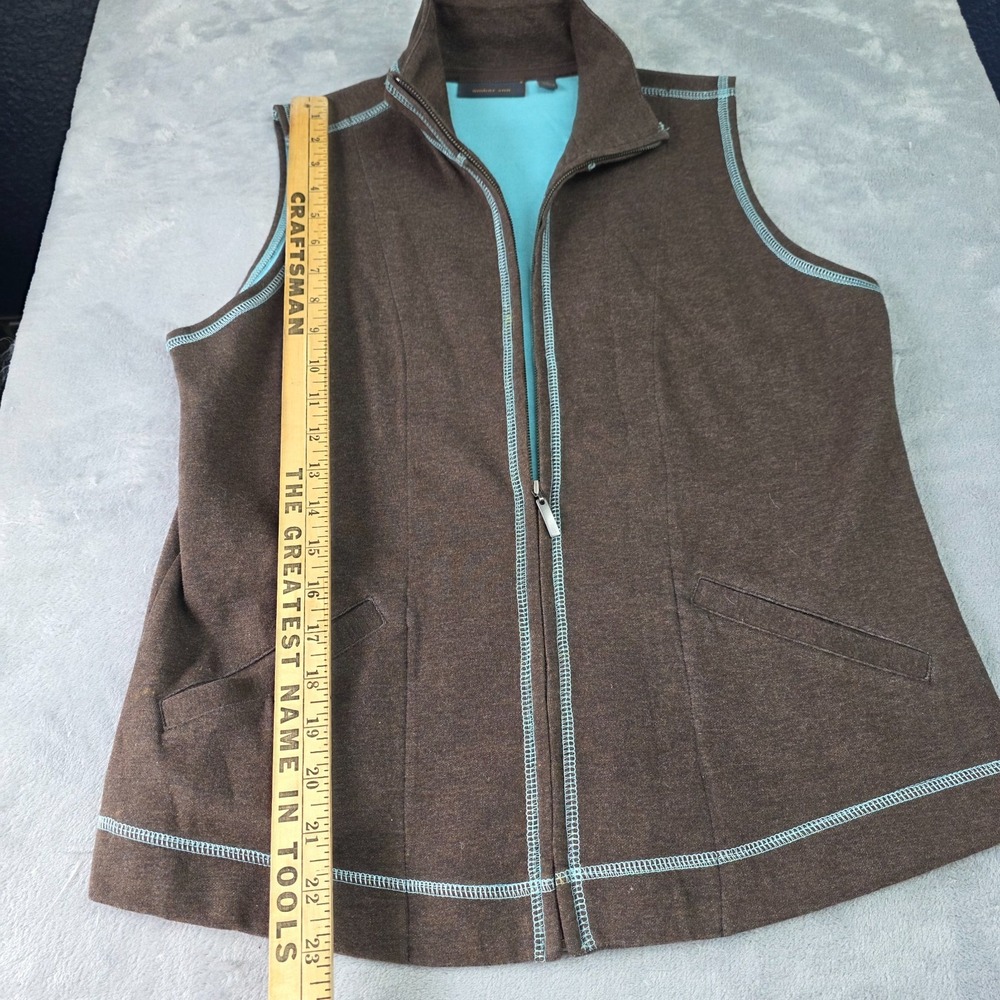 Amber Sun Brown Full Zip Vest W/ Turquoise Contrast Stitching- Women's Sz Sm - Picture 4 of 5